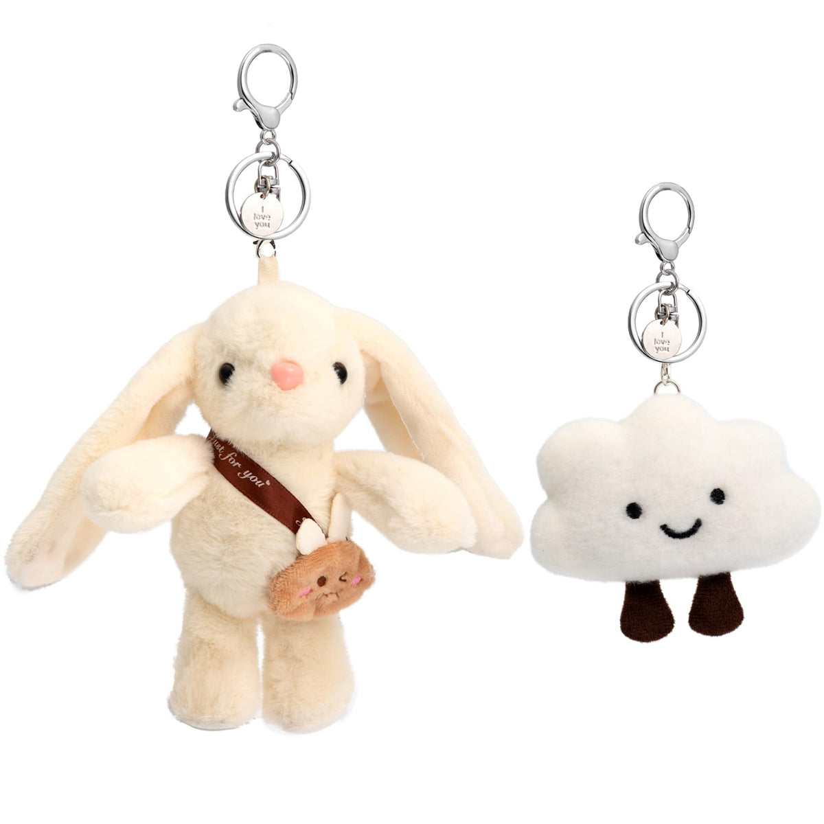 Cute Keychain Bunny Plush Rabbit Key Chain Smiling Cloud Keychains Women Bag Purse Backpack Charms