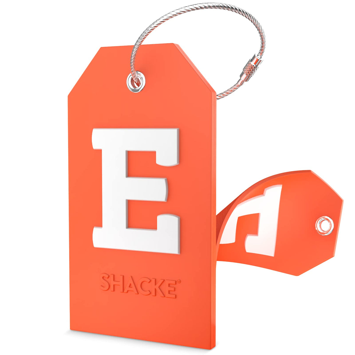 Shacke Initial Luggage Tag with Privacy Cover & Steel Loop (Orange, B)