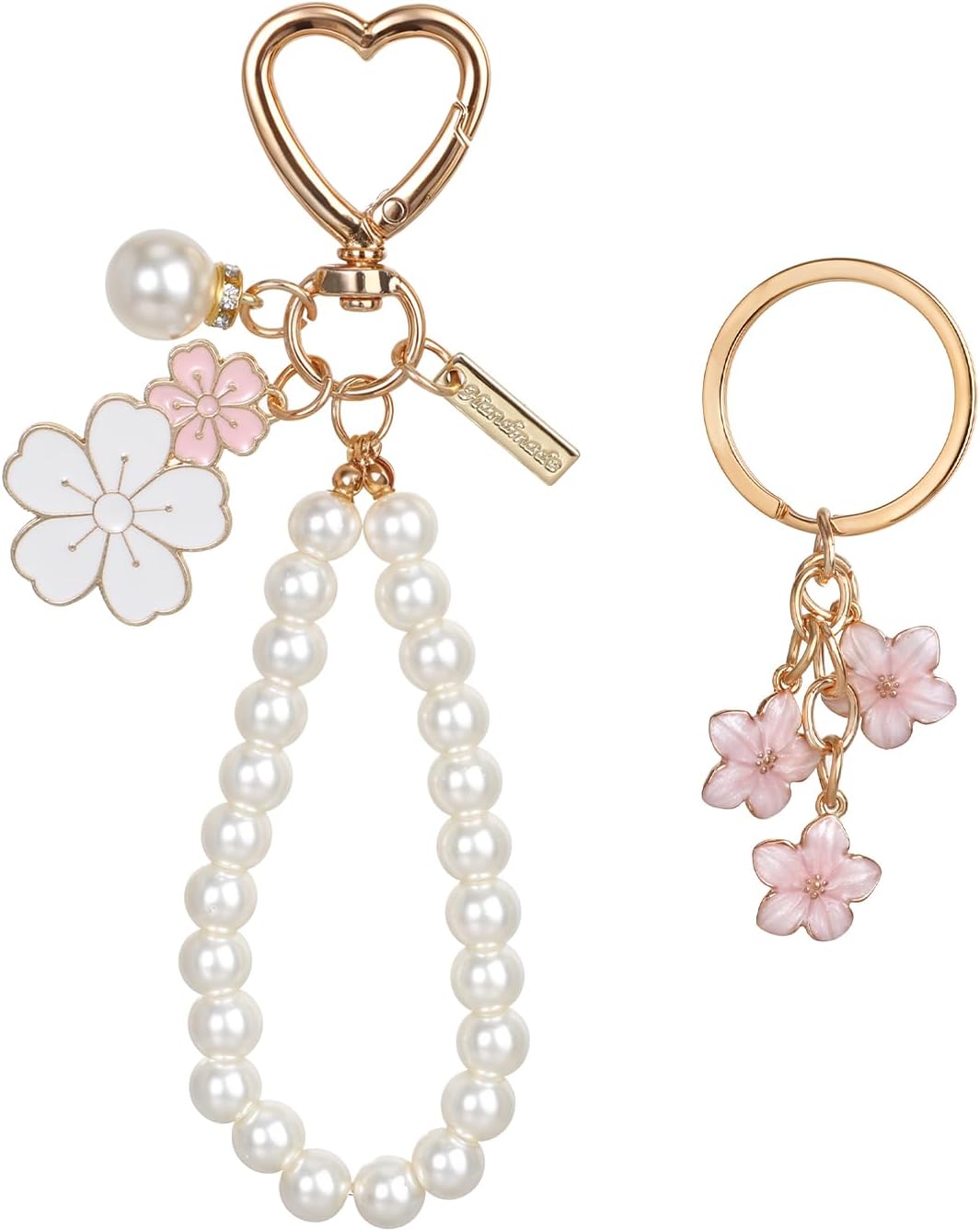 Piriuuo 2 Pcs Cute Pearl Keychains for Women, Flower Keychain Kit Imitation Pearl Chain Key Chain Golden Car Key Chain Flower Keychain Charm for Girls Purse Bag Accessories