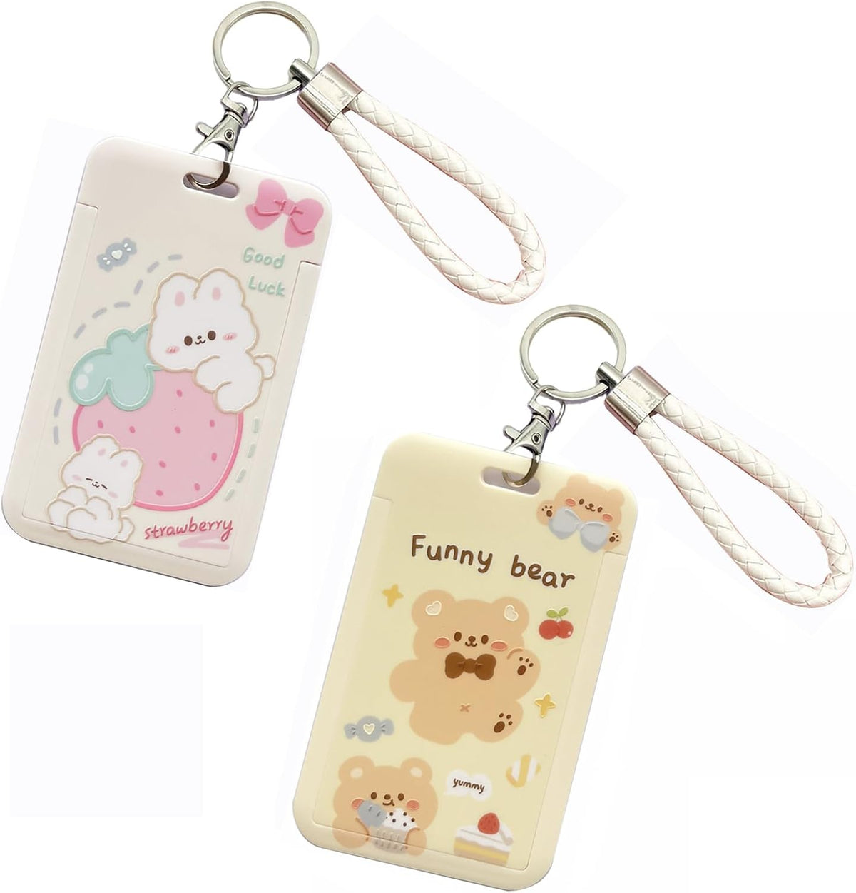 2 Pcs Kpop Photocard Holder PC Holder Kpop ID Badge Holder with Keychain Hard Shell Protective Photo Sleeves (White and Yellow)