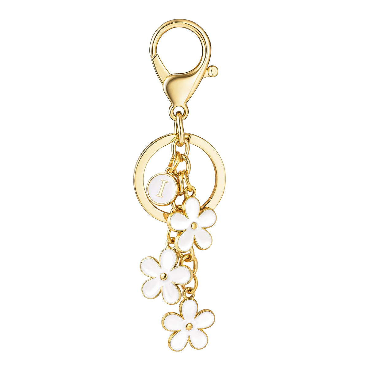 SELOVO Initial Keychain White/Pink/Black Cute Keychain Girl Purse Charms for Handbag Cute Letter Flower Keyring for Backpack