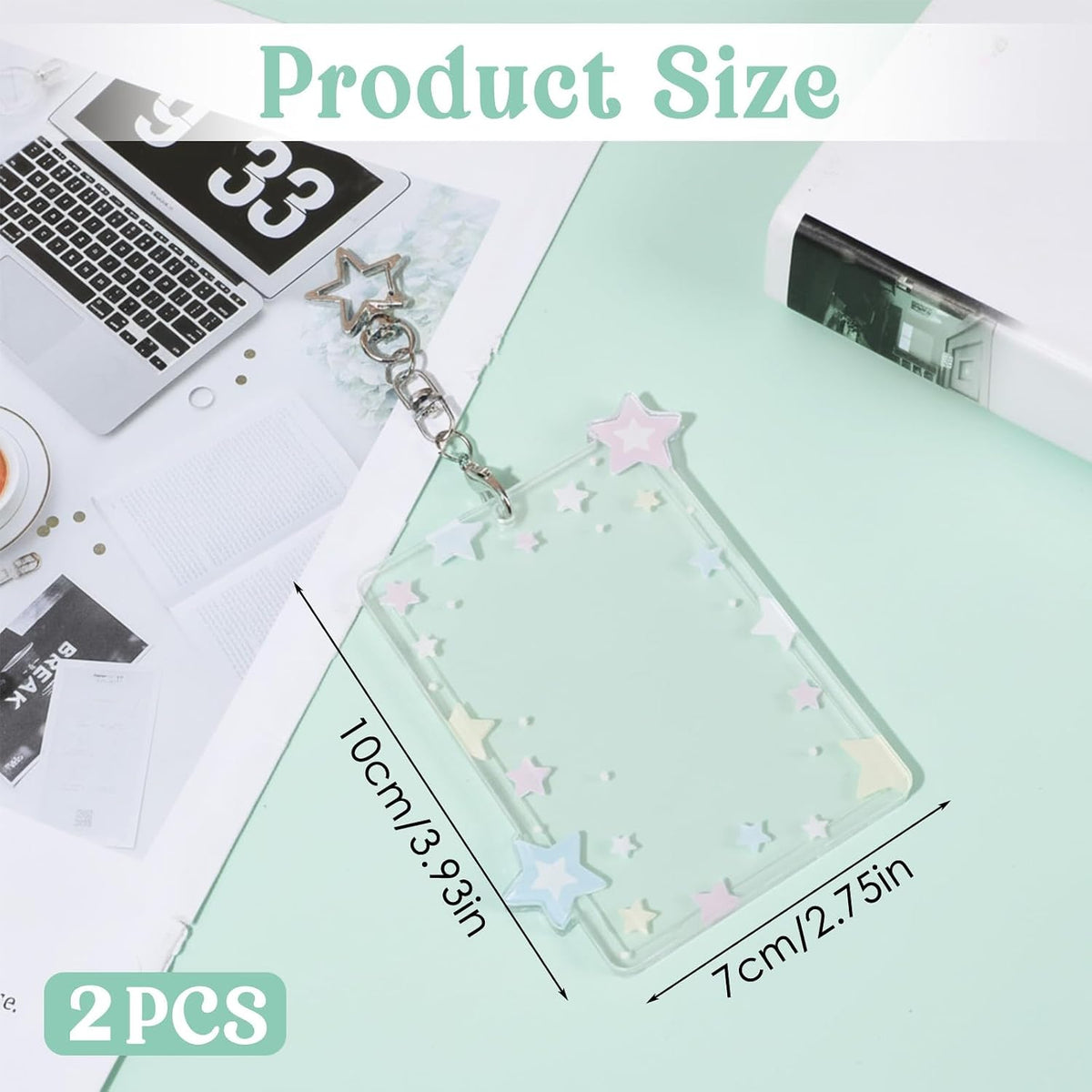 2Pcs Star Photocard Holder with Metal Chain Transparent Y2K Charm Holders Acrylic Cute Protective Photocards with Star Pendant for Idol Card Photo Album