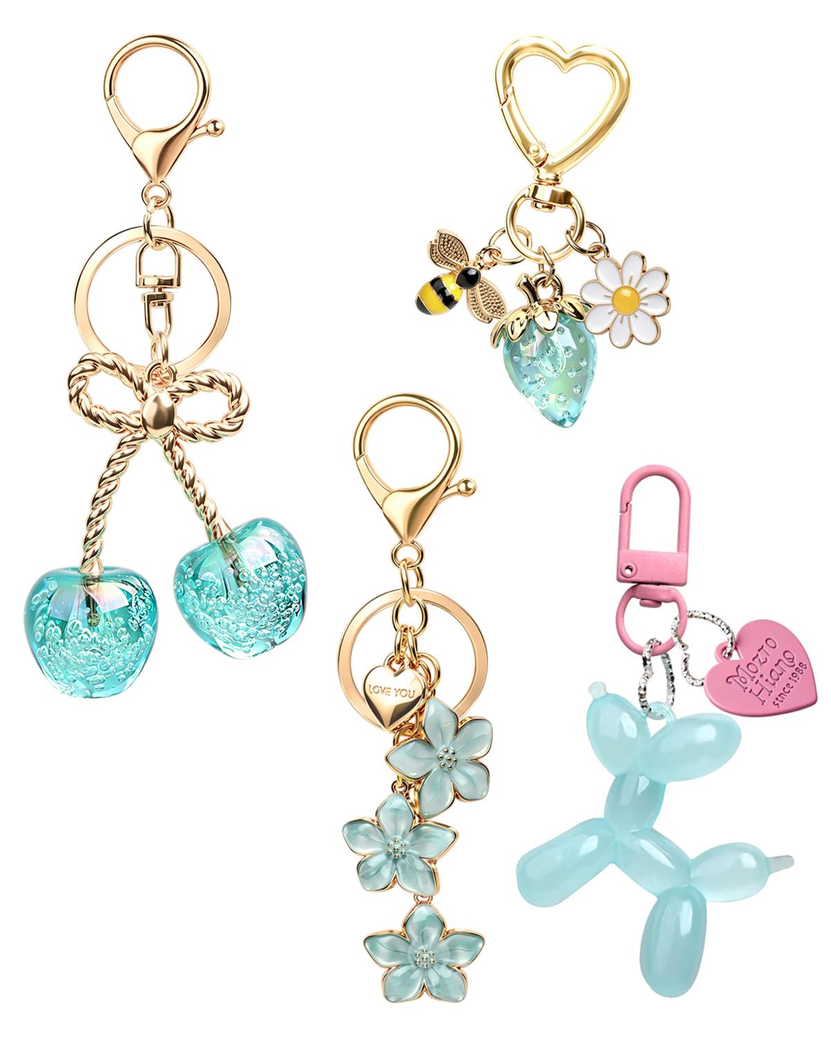 4 PCS Bag Charms for Handbags, Cute Cherry Keychain Purse Accessories