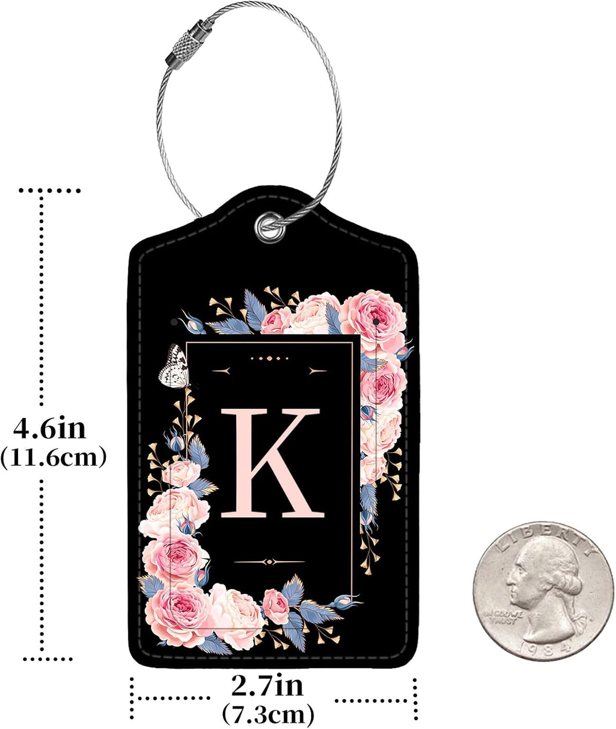 2 Pcs PU Leather Luggage Tag for Suitcases with Privacy Shield and Name ID Tag Address Card Travel Cruise Luggage Tag, Suitable for Men and Women Baggage Handbag Backpack,Flower and Monogram(Letter K
