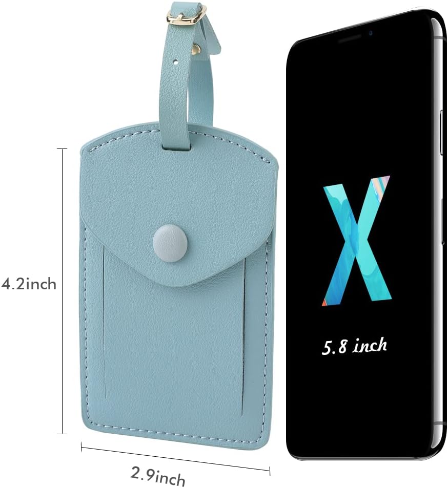 Kevancho Leather Smart Luggage Tags for Men Women, Suitcase Labels Baggage Tote Bag Tag ID Tags with Full Back Privacy Cover for Carnival Cruise Ships, Travel Accessories Tags Set of 2 PCS (Blue)