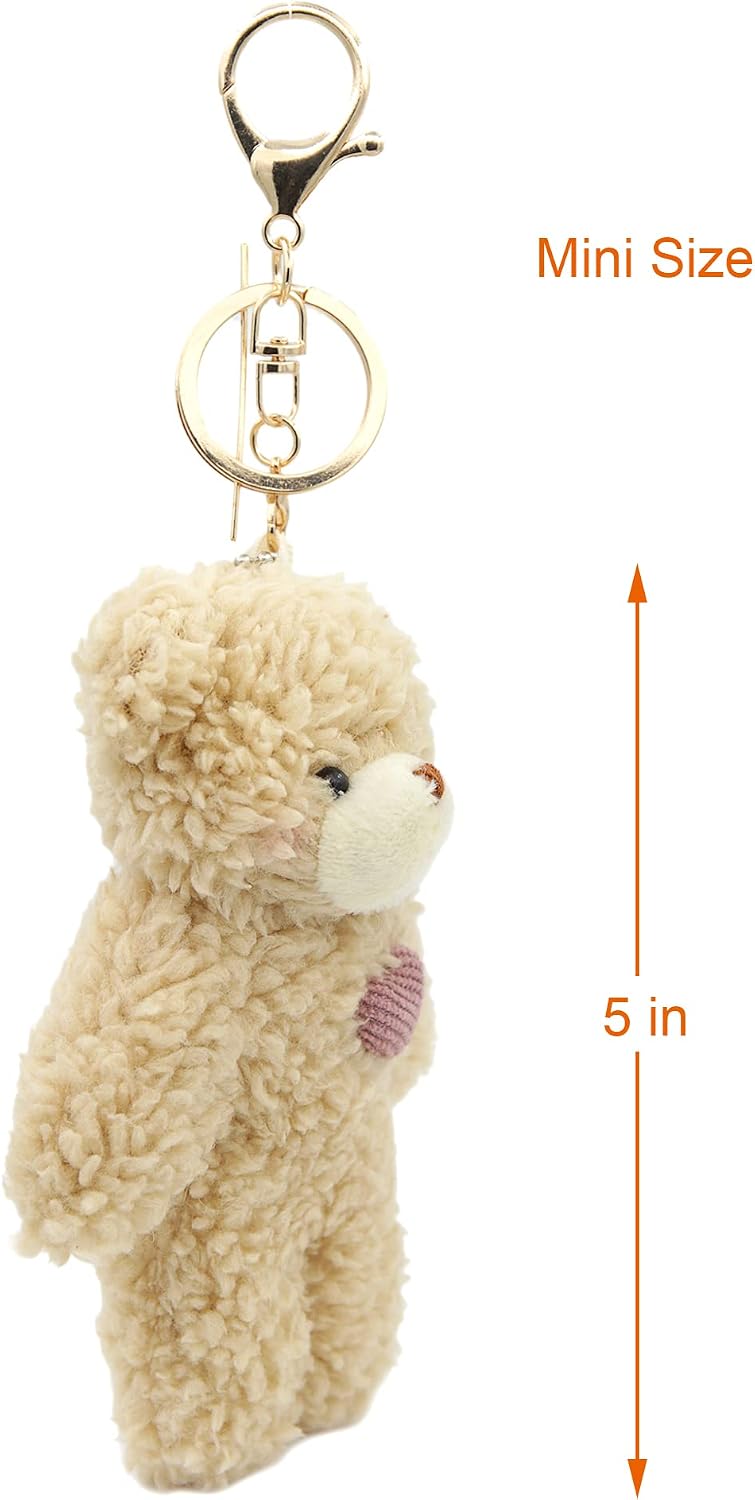 Bear Plush Keychain Toys for Kids with Purple Heart 5" Inch Stuffed Teddy Plushie Backpack Purse Pendant Gift for Girls (B-Brown-Heart)