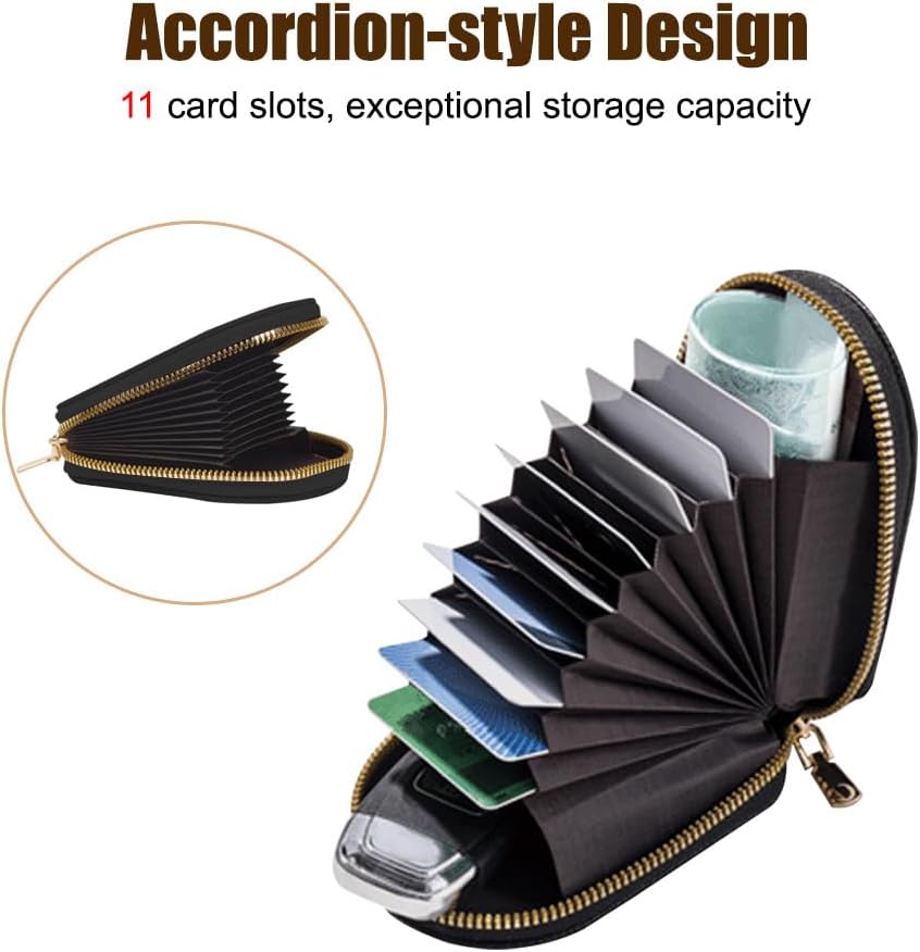 MiOYOOW Zippered Card Wallet, Penguin Shape Accordion Wallet Credit Card Holder with 11 Slots for Credit Card ID Cards Driver's Licenses