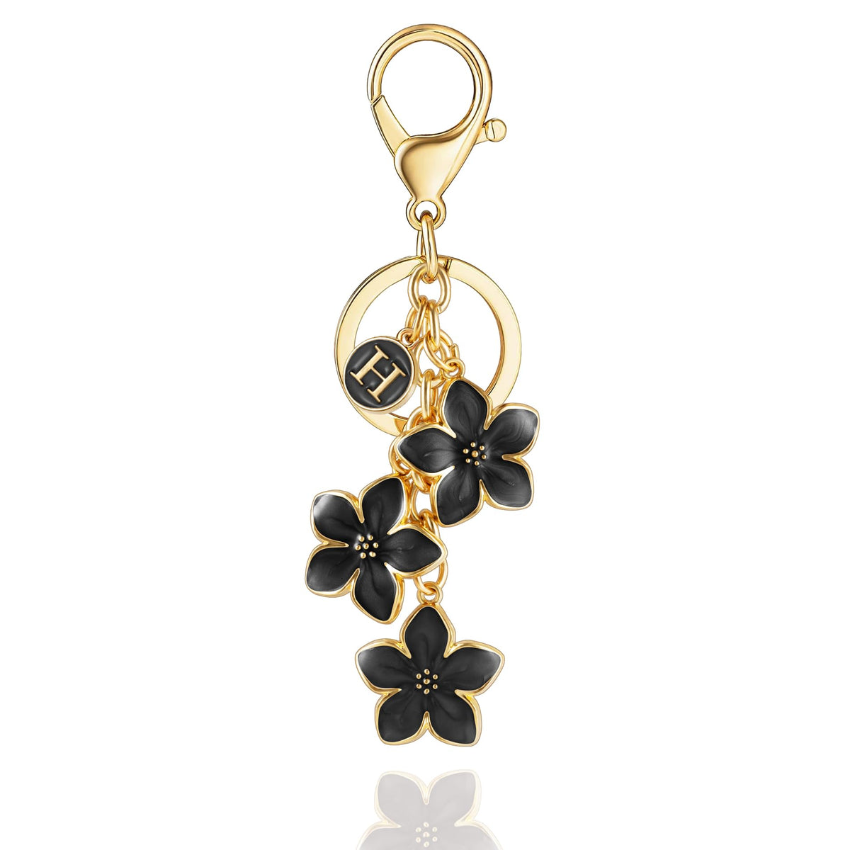 XGALBLA White/Pink/Black Big Cute Flower Initial Letter Keychain for Women, Flower Bag Charms Enameled Keychain Handbag Purse