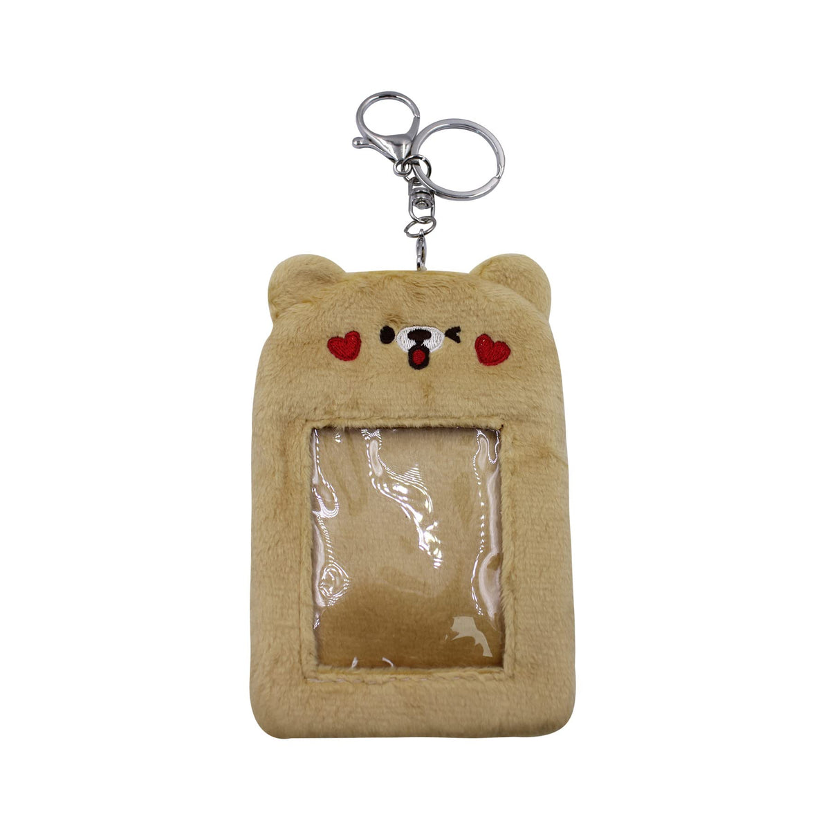 JUMISEE Cute Plush Kpop Photocard Holder with Keychain, Cartoon Bear Photo Sleeve ID Bank Credit Card Holder Protector