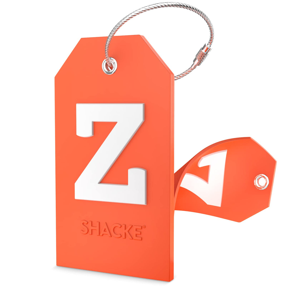 Shacke Initial Luggage Tag with Privacy Cover & Steel Loop (Orange, B)