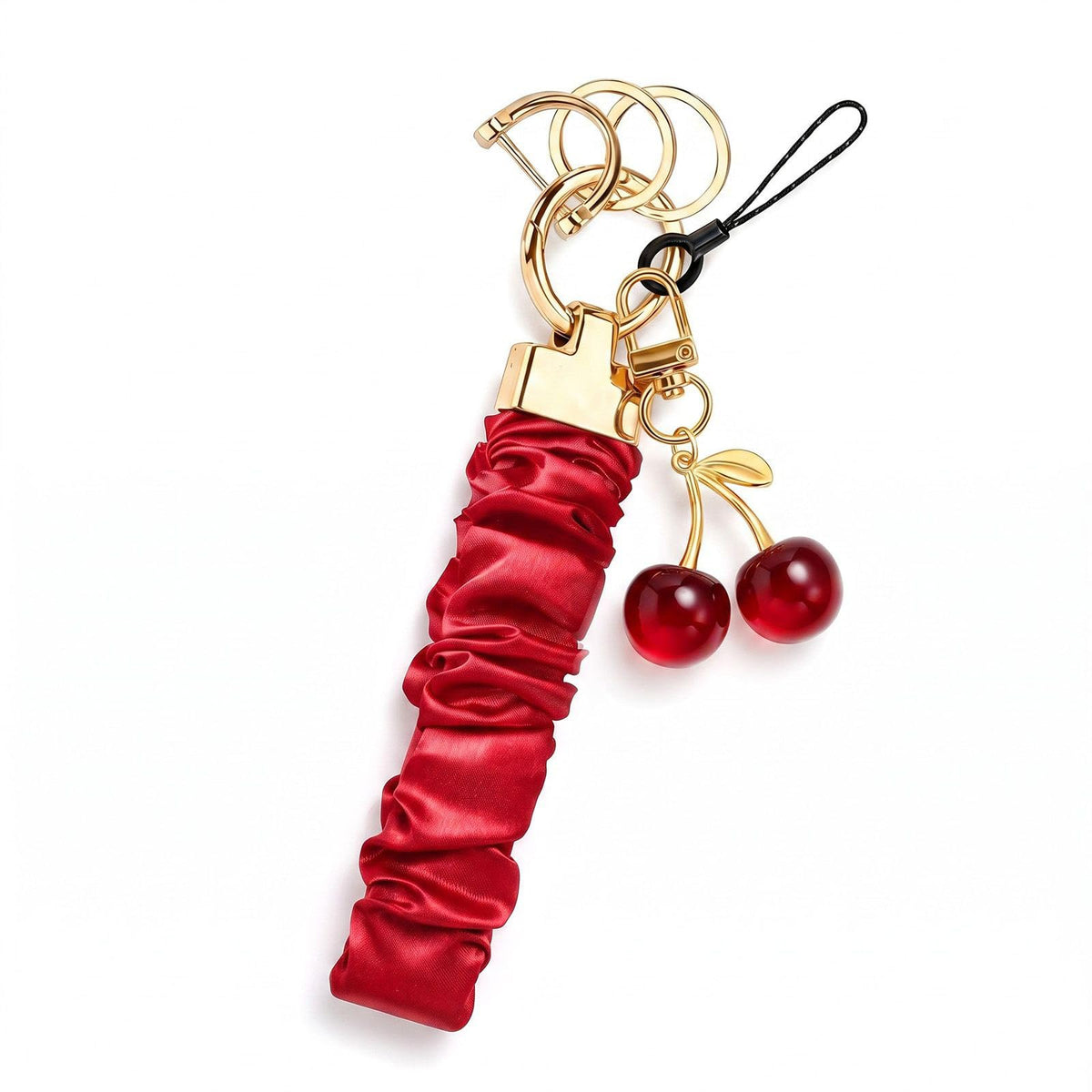 Angyape Stretchy Wristlet Keychain Cute Cherry Key Chain for Car Keys Holder Scrunchie Bracelet Wrist Lanyard for Women