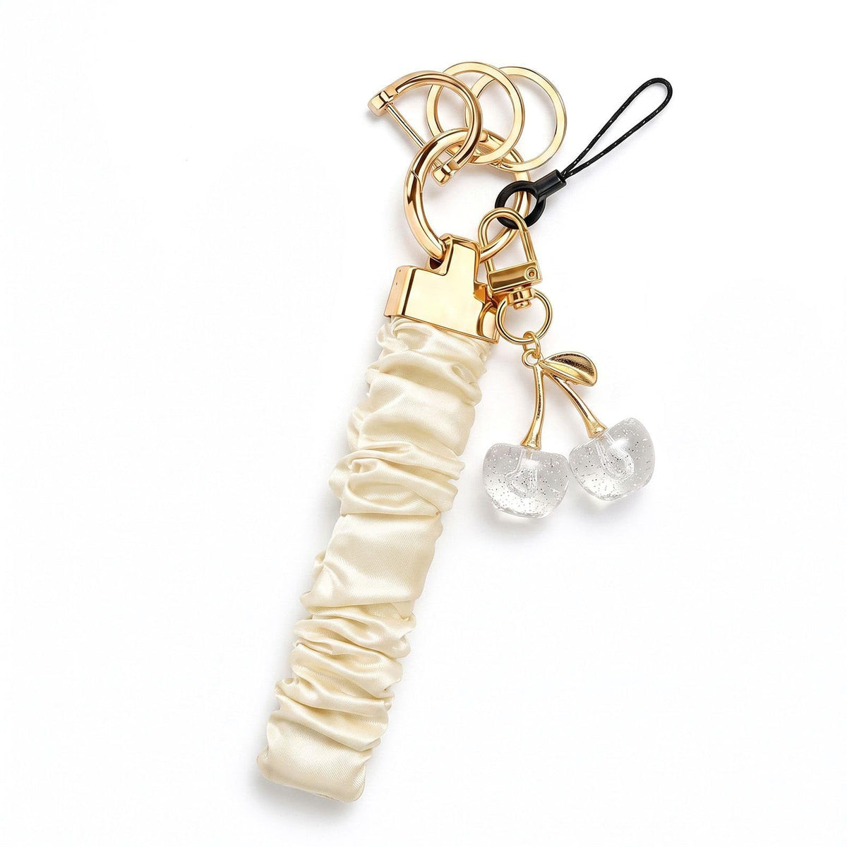 Angyape Stretchy Wristlet Keychain Cute Cherry Key Chain for Car Keys Holder Scrunchie Bracelet Wrist Lanyard for Women