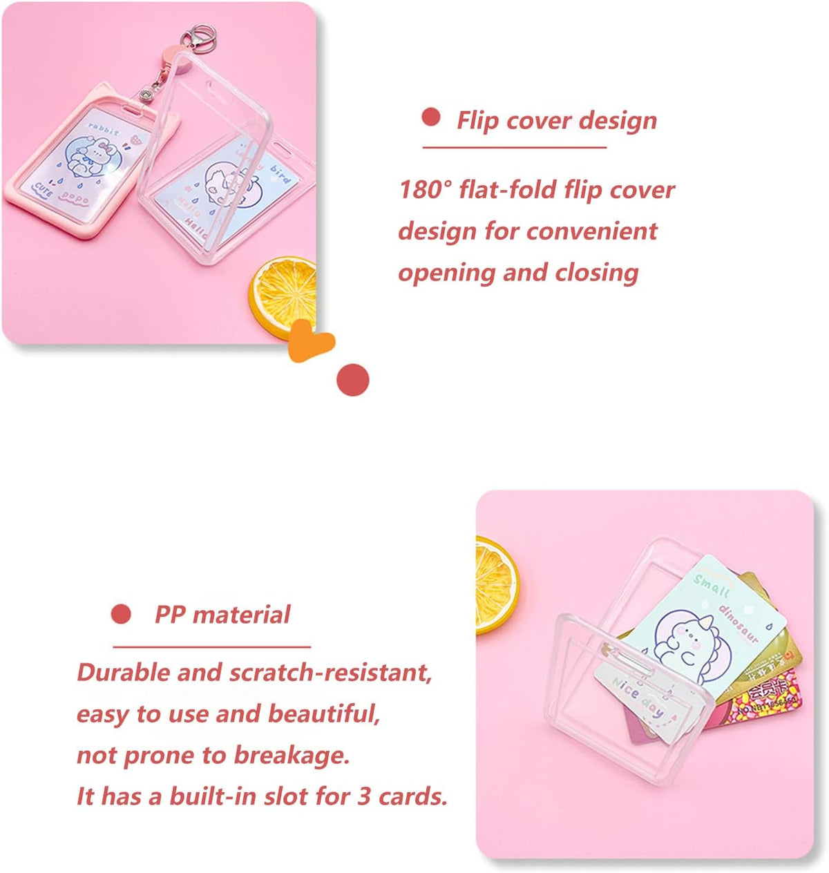 2 Pack Cat Ear ID Badge Holder with Flat Neck Lanyard, Cute Cartoon Card Case for Nurse Student Women School Office (Black & Dark Blue)