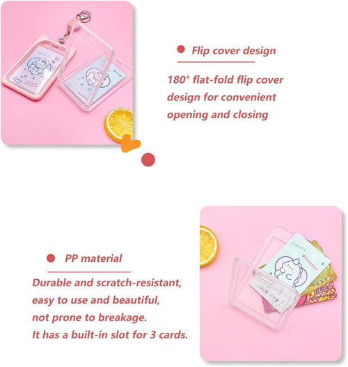 2 Pack Cat Ear ID Badge Holder with Flat Neck Lanyard, Cute Cartoon Card Case for Nurse Student Women School Office (Black & Dark Blue)