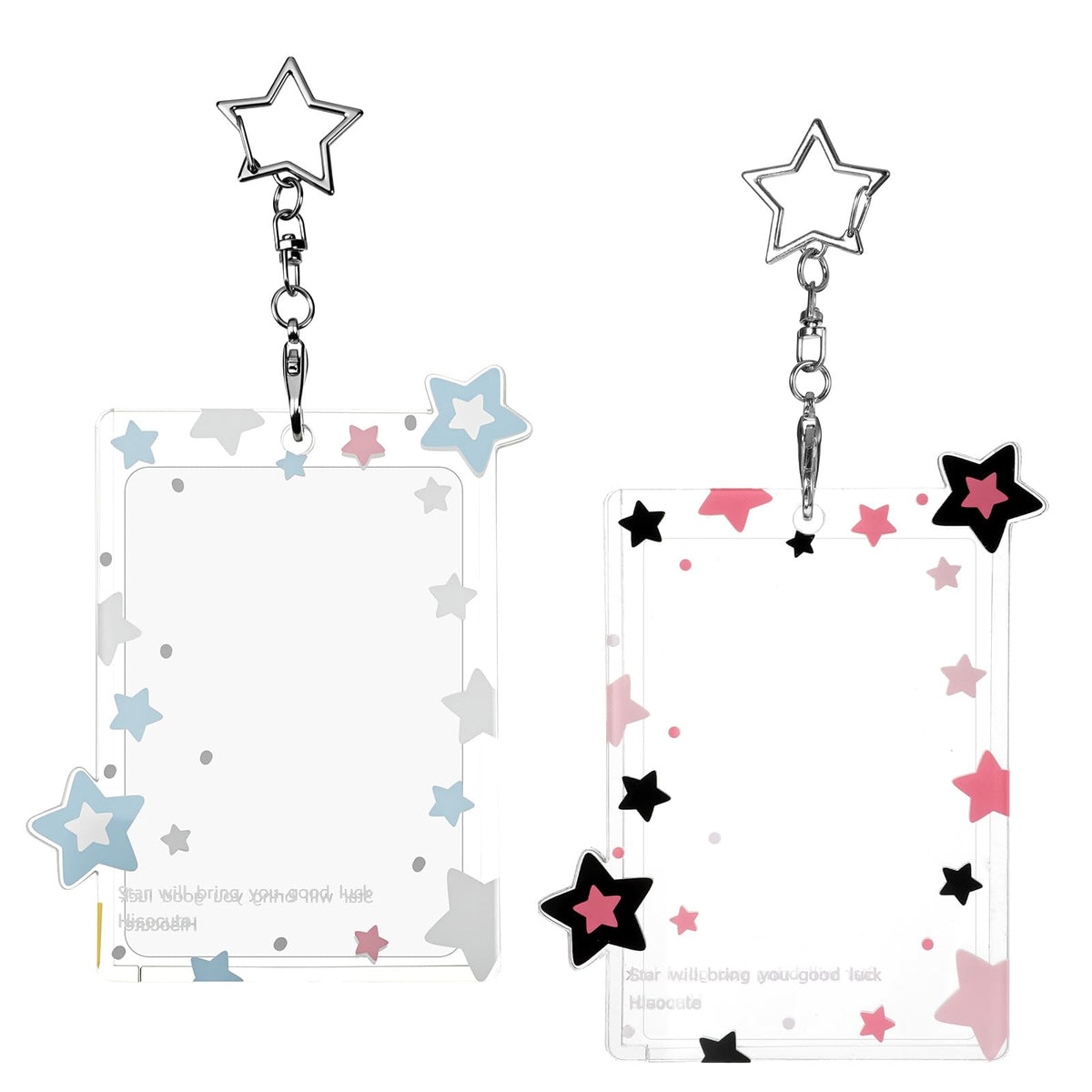 2Pcs Star Photocard Holder with Metal Chain Transparent Y2K Charm Holders Acrylic Cute Protective Photocards with Star Pendant for Idol Card Photo Album