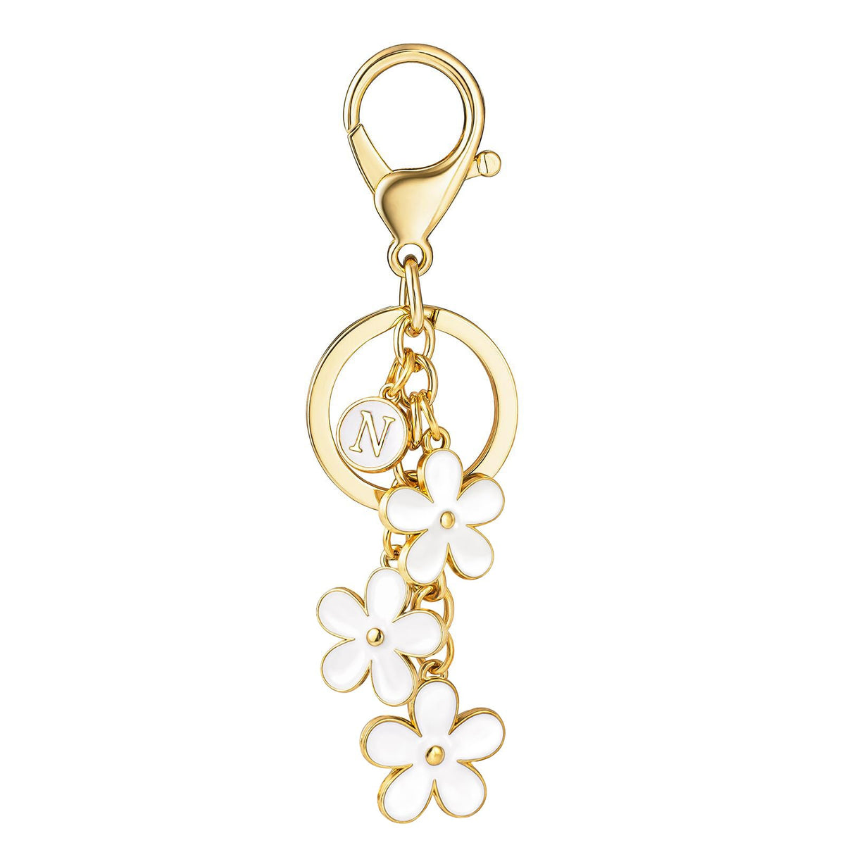 SELOVO Initial Keychain White/Pink/Black Cute Keychain Girl Purse Charms for Handbag Cute Letter Flower Keyring for Backpack