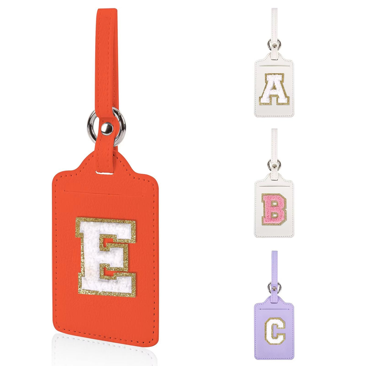 Personalized Initial Luggage Tags for Suitcases, Leather Chenille Letter Cute Luggage Tags with Privacy Name Card, Embroidered Travel Bag Backpack Tag Gifts for Women Kids Girls Teens(Pink-M)