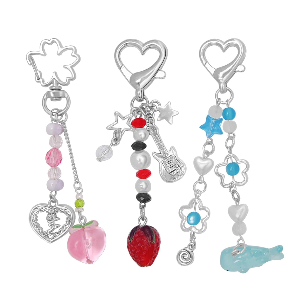 AGEN KGEN Aesthetic Y2K keychains Cute Butterfly Star Strawberry Bear Guitar Keychains Charms for Women Bag Purse Gifts