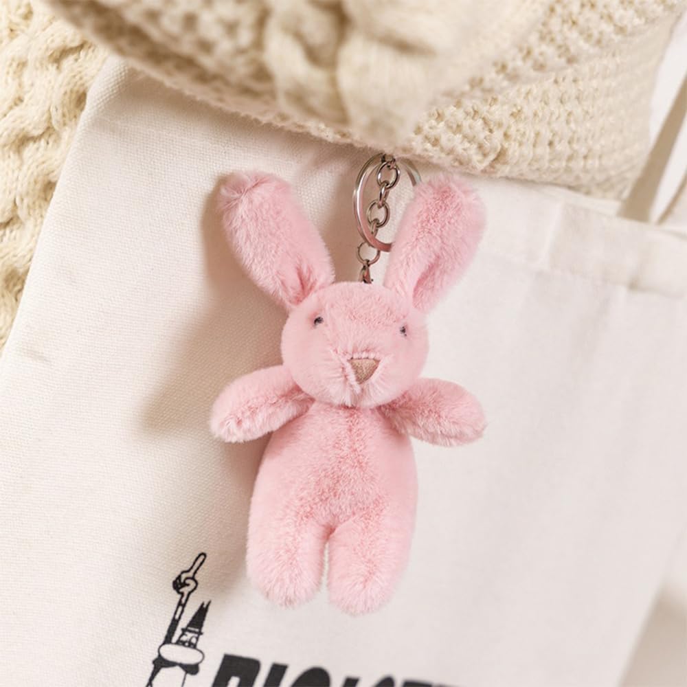 Miokkley Cute Bunny Plush Keychain for Backpack, 3.5" Inch Mini Rabbit Keychain Purse Charm Pendant Gift for Women