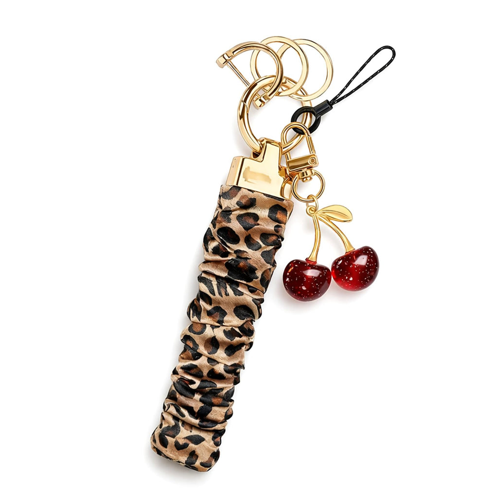 Angyape Stretchy Wristlet Keychain Cute Cherry Key Chain for Car Keys Holder Scrunchie Bracelet Wrist Lanyard for Women