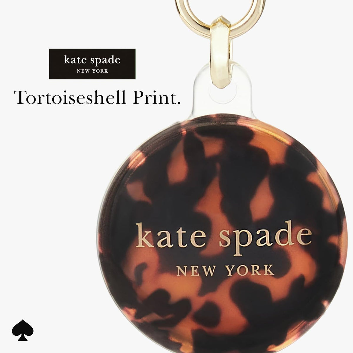 kate spade new york AirTag Holder with Gold Ring Clip - Tortoiseshell