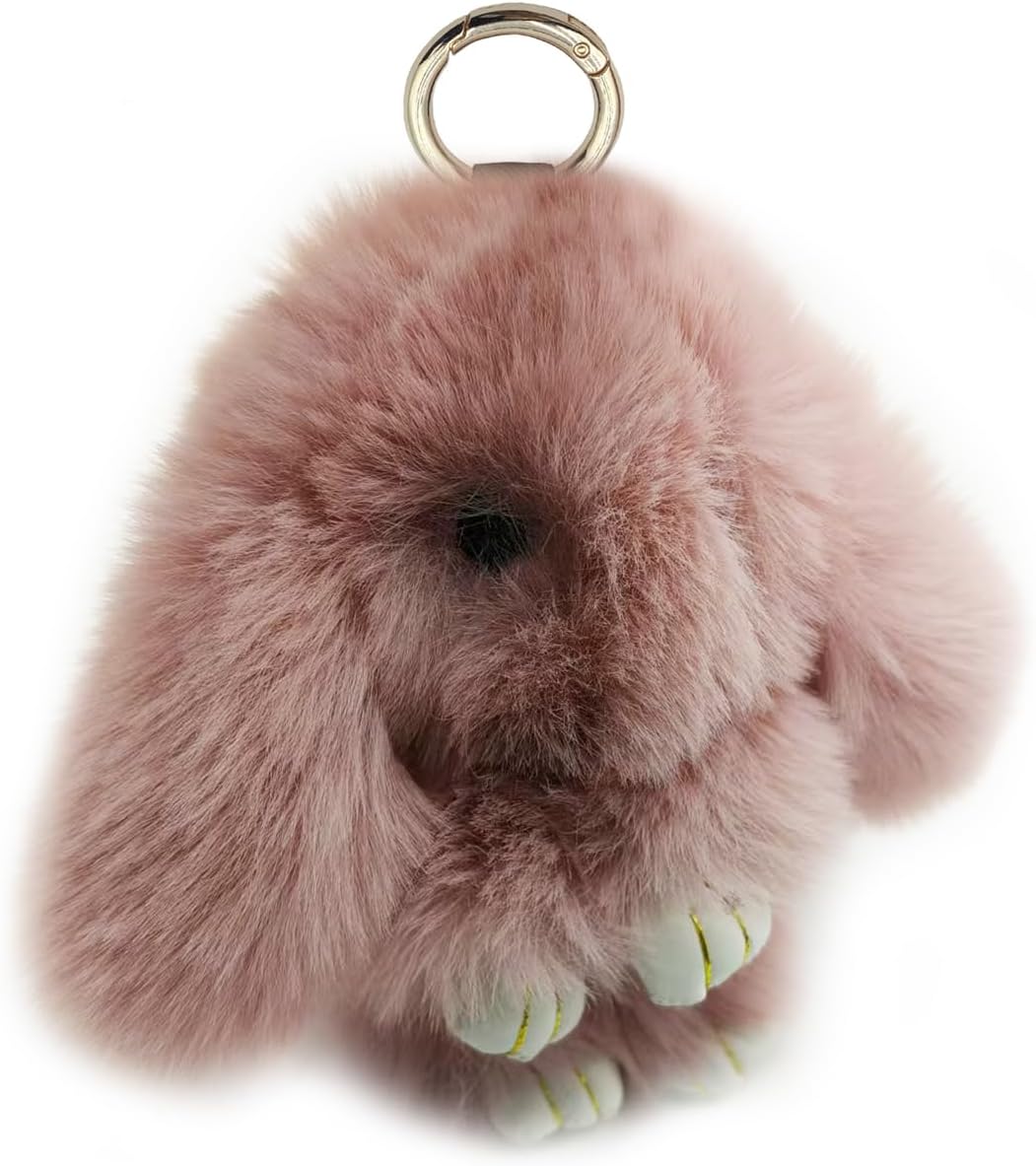 Cute Plush Bunny Keychain Soft Fluffy Rabbit Key Ring Pompom Key for Women