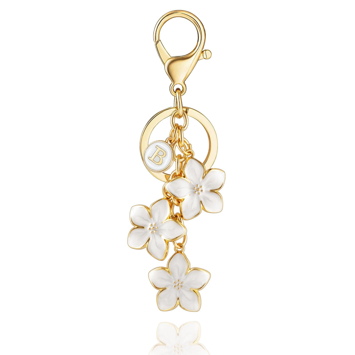 XGALBLA White/Pink/Black Big Cute Flower Initial Letter Keychain for Women, Flower Bag Charms Enameled Keychain Handbag Purse