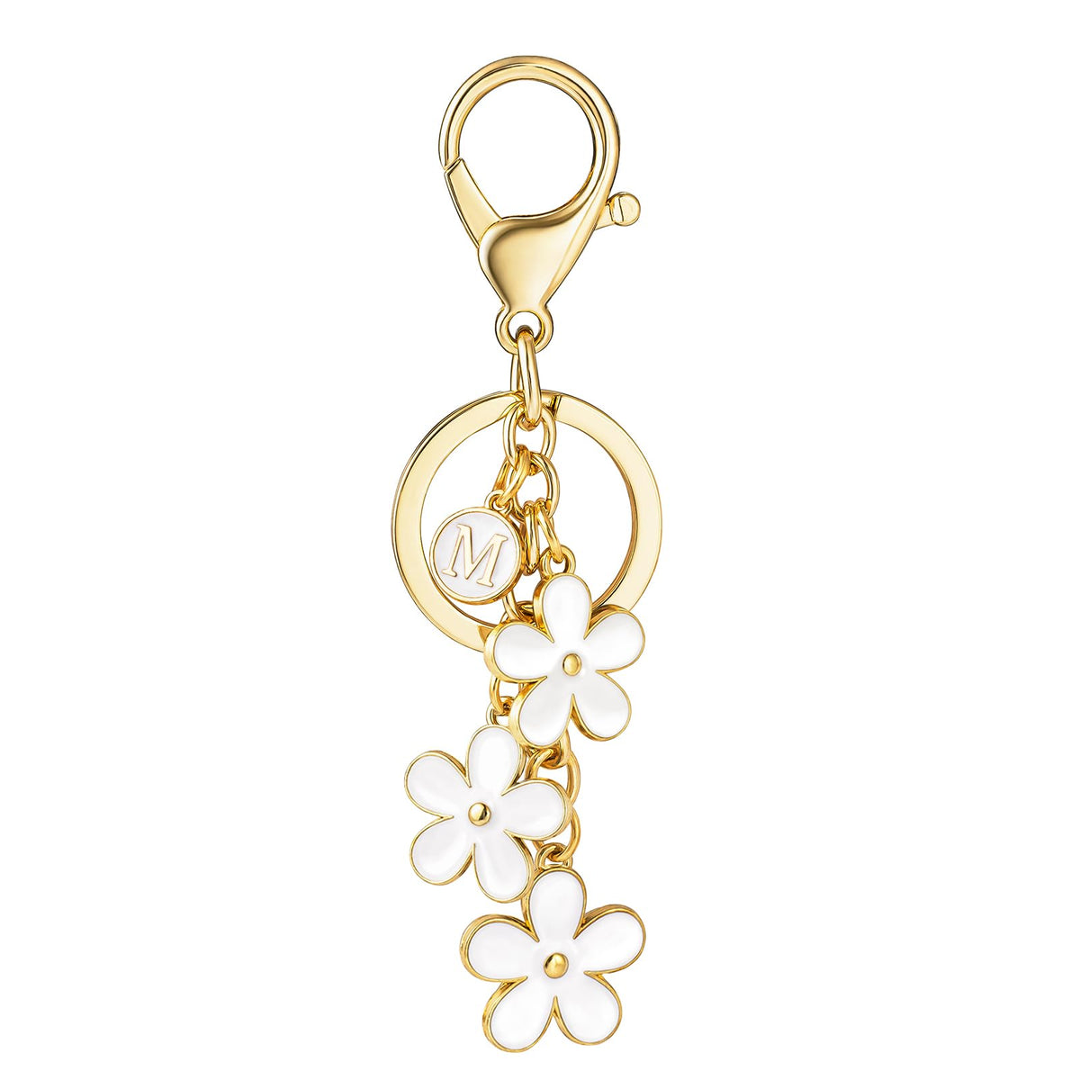 SELOVO Initial Keychain White/Pink/Black Cute Keychain Girl Purse Charms for Handbag Cute Letter Flower Keyring for Backpack