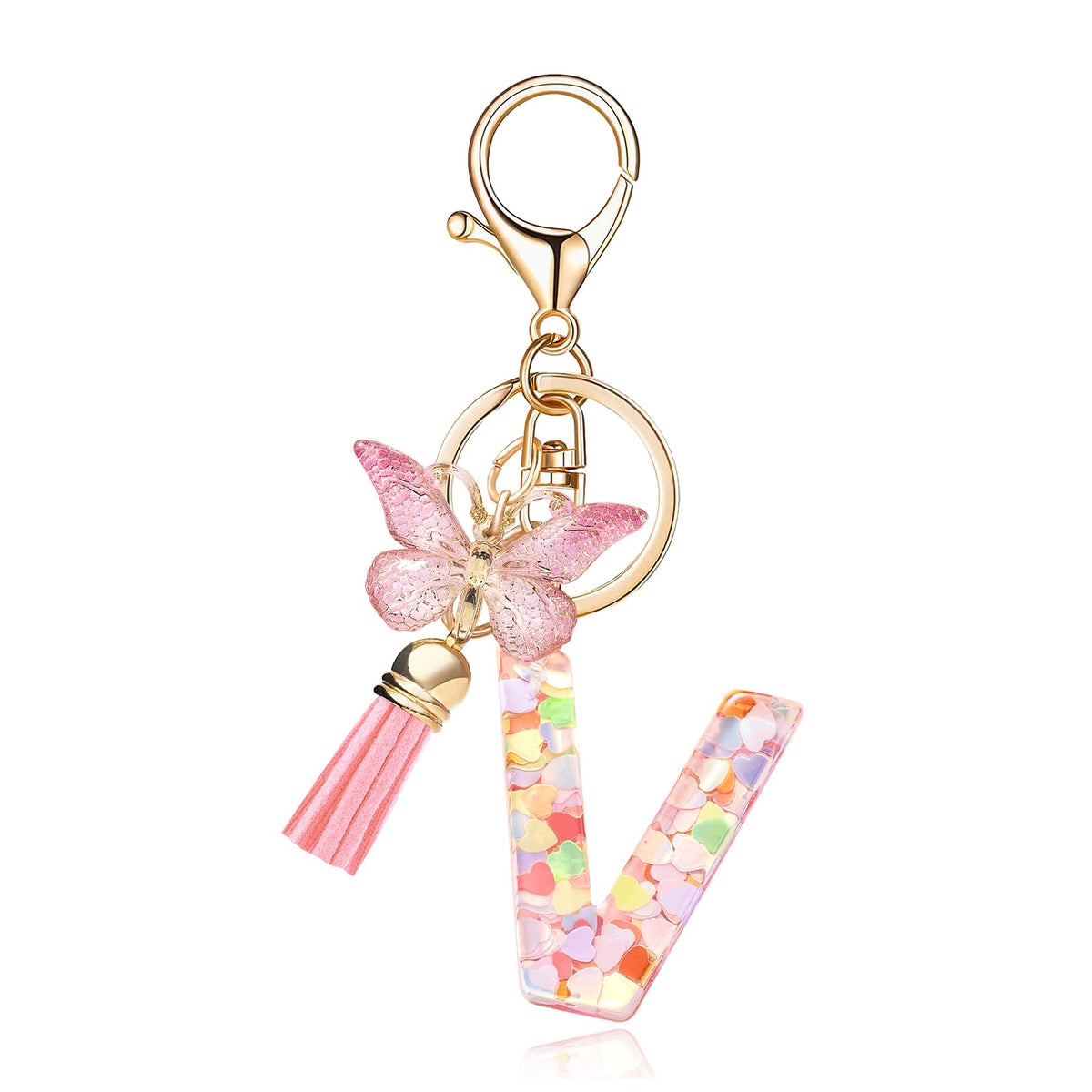 Fashion Alphabet Initial Letter Keychain Tassel Butterfly Pendant Key Ring for Purse Handbags Women Girl
