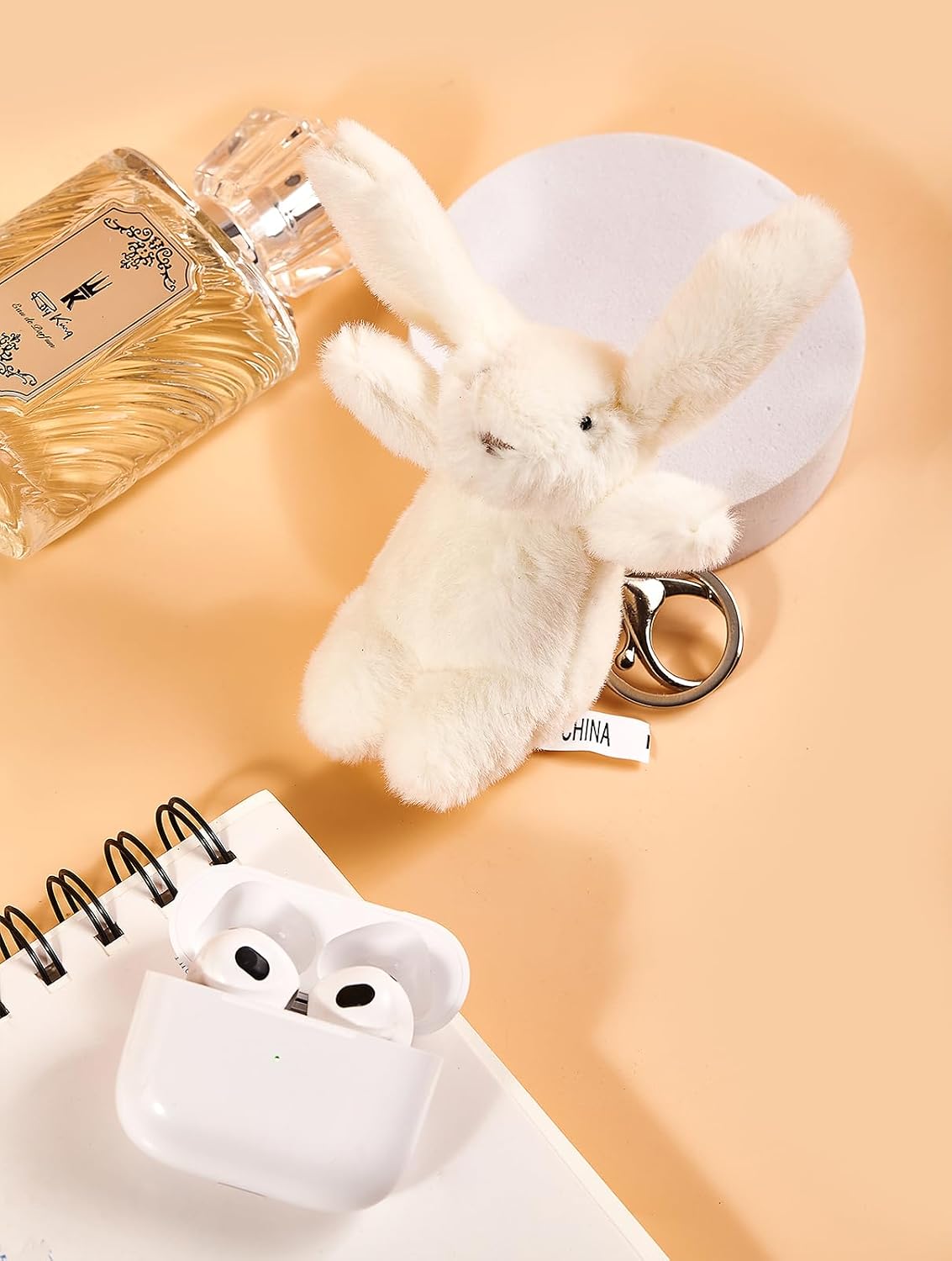 Miokkley Cute Bunny Plush Keychain for Backpack, 3.5" Inch Mini Rabbit Keychain Purse Charm Pendant Gift for Women