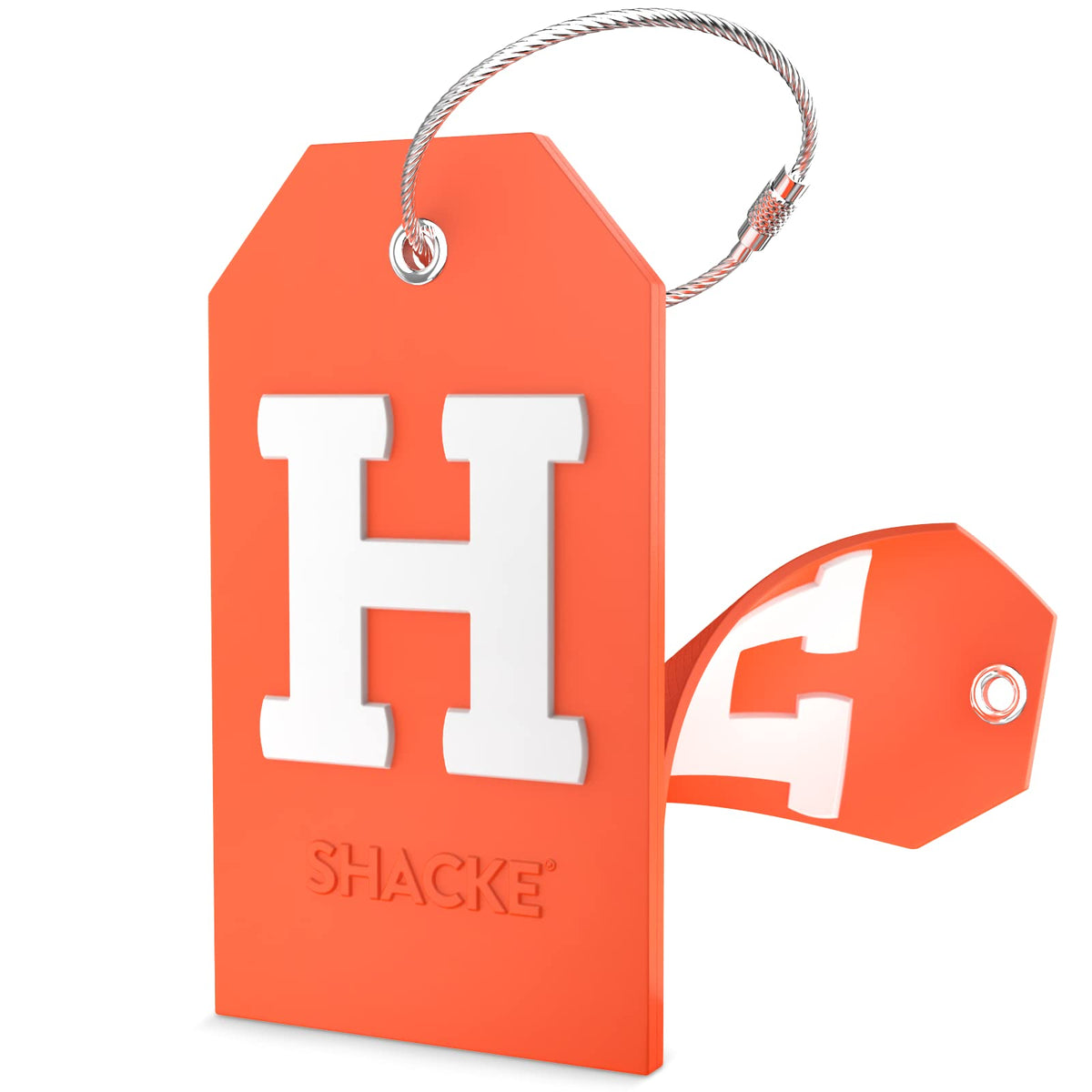 Shacke Initial Luggage Tag with Privacy Cover & Steel Loop (Orange, B)