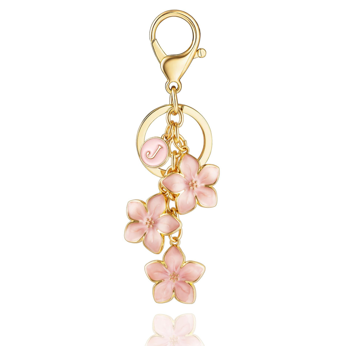 XGALBLA White/Pink/Black Big Cute Flower Initial Letter Keychain for Women, Flower Bag Charms Enameled Keychain Handbag Purse