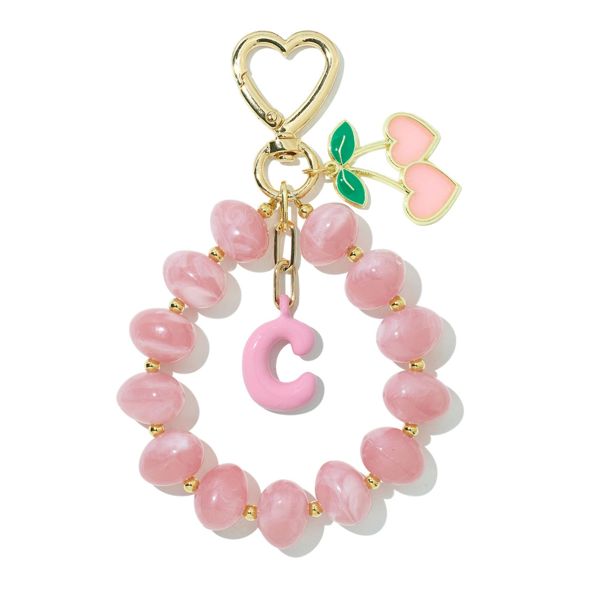 DualCozy Pink/Black Cherry Beaded Bubble Initial Bag Charm Cherry Keychain