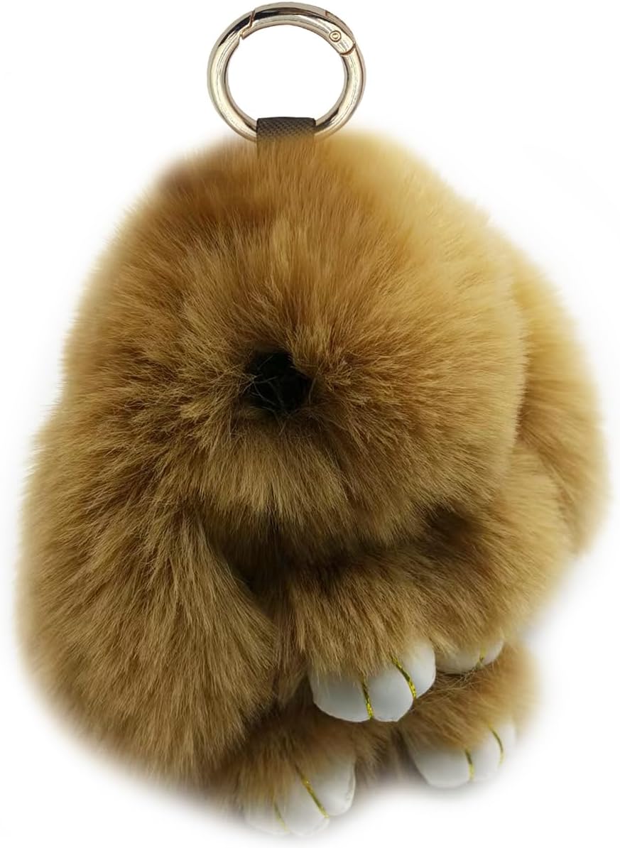 Cute Plush Bunny Keychain Soft Fluffy Rabbit Key Ring Pompom Key for Women