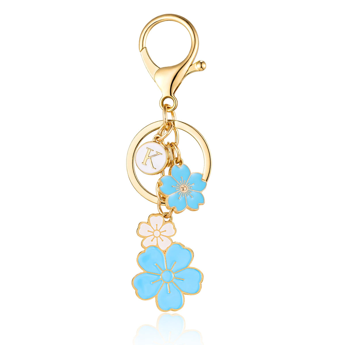 SELOVO Initial Keychain Flower Charms for Key Cute Pink Letter Keyring for Backpack