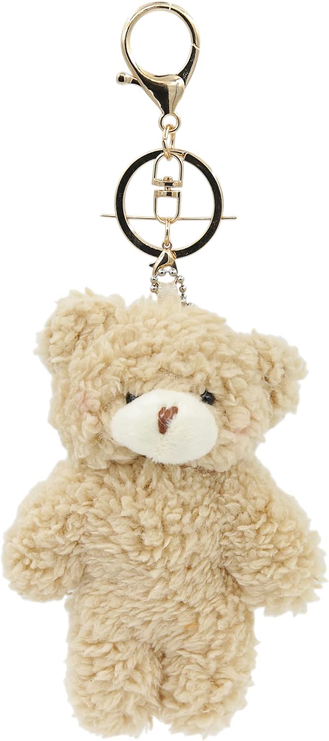 Bear Plush Keychain Toys for Kids with Purple Heart 5" Inch Stuffed Teddy Plushie Backpack Purse Pendant Gift for Girls (B-Brown-Heart)