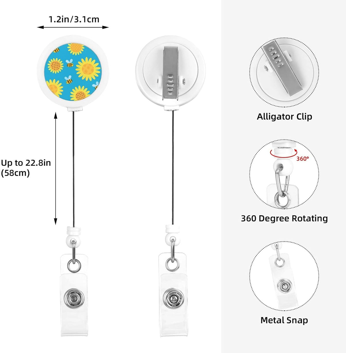 ID Badge Holder with Breakaway Lanyard and Retractable Badge Reel Clip,Cartoon Bees and Flowers Card Name Tag Lanyard Vertical ID Protector Badge Clips for Nurse Nursing Doctor Teacher