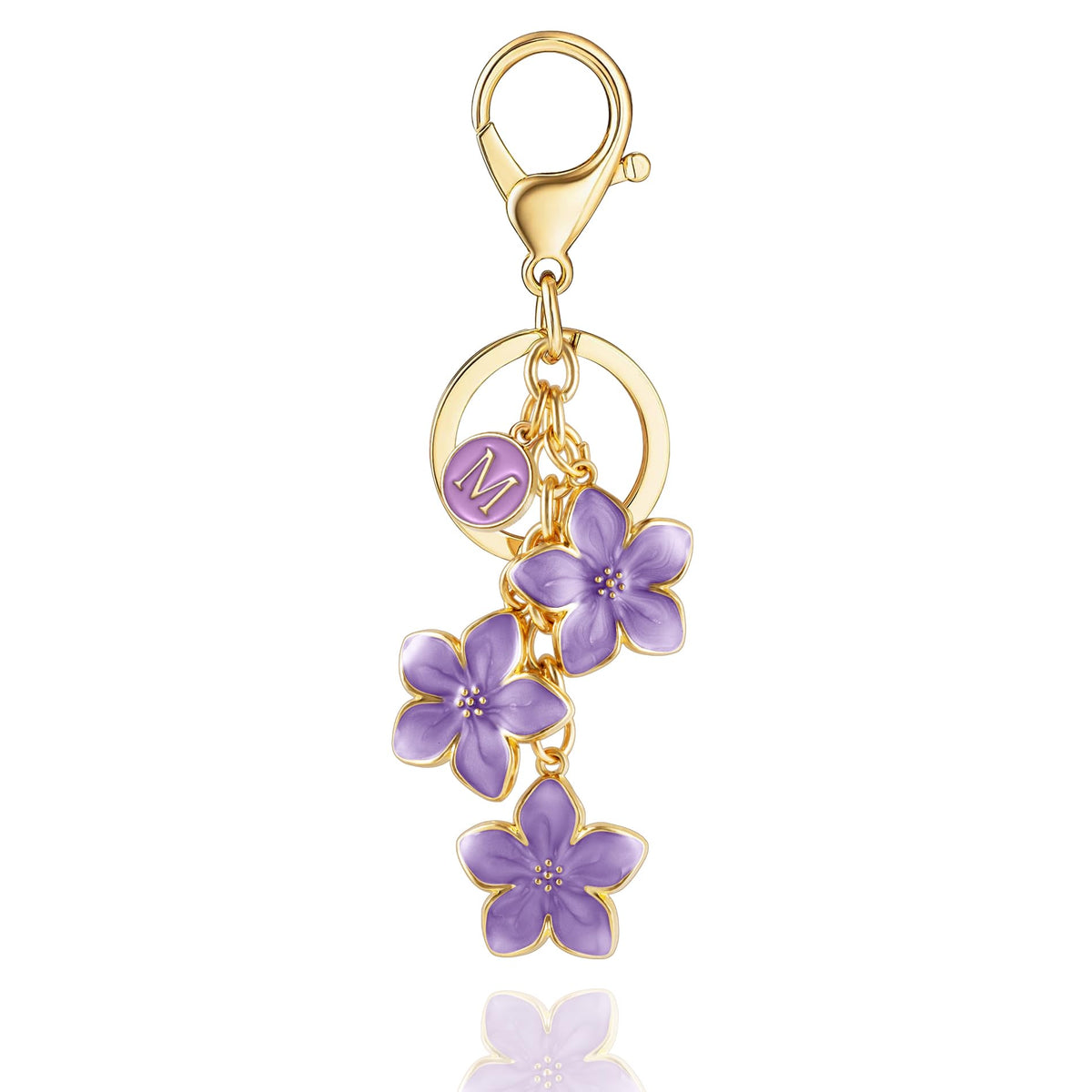 XGALBLA White/Pink/Black Big Cute Flower Initial Letter Keychain for Women, Flower Bag Charms Enameled Keychain Handbag Purse