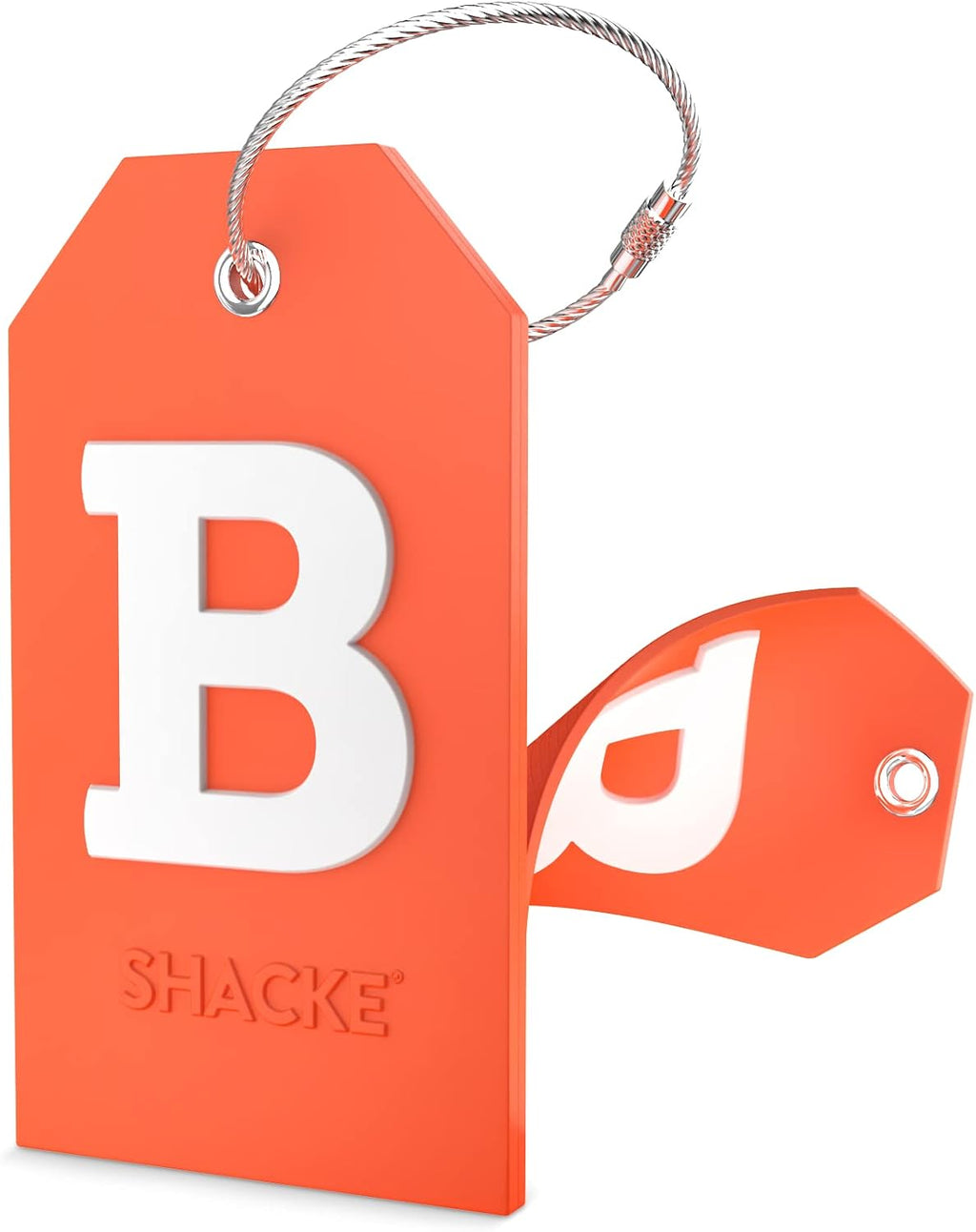 Shacke Initial Luggage Tag with Privacy Cover & Steel Loop (Orange, B)