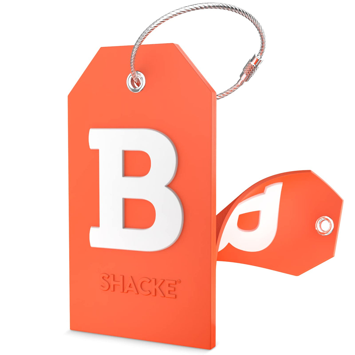 Shacke Initial Luggage Tag with Privacy Cover & Steel Loop (Orange, B)