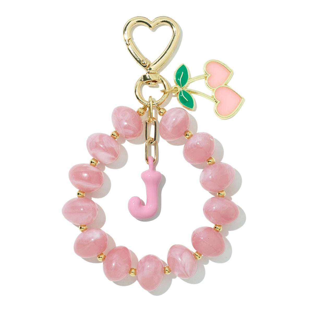DualCozy Pink/Black Cherry Beaded Bubble Initial Bag Charm Cherry Keychain