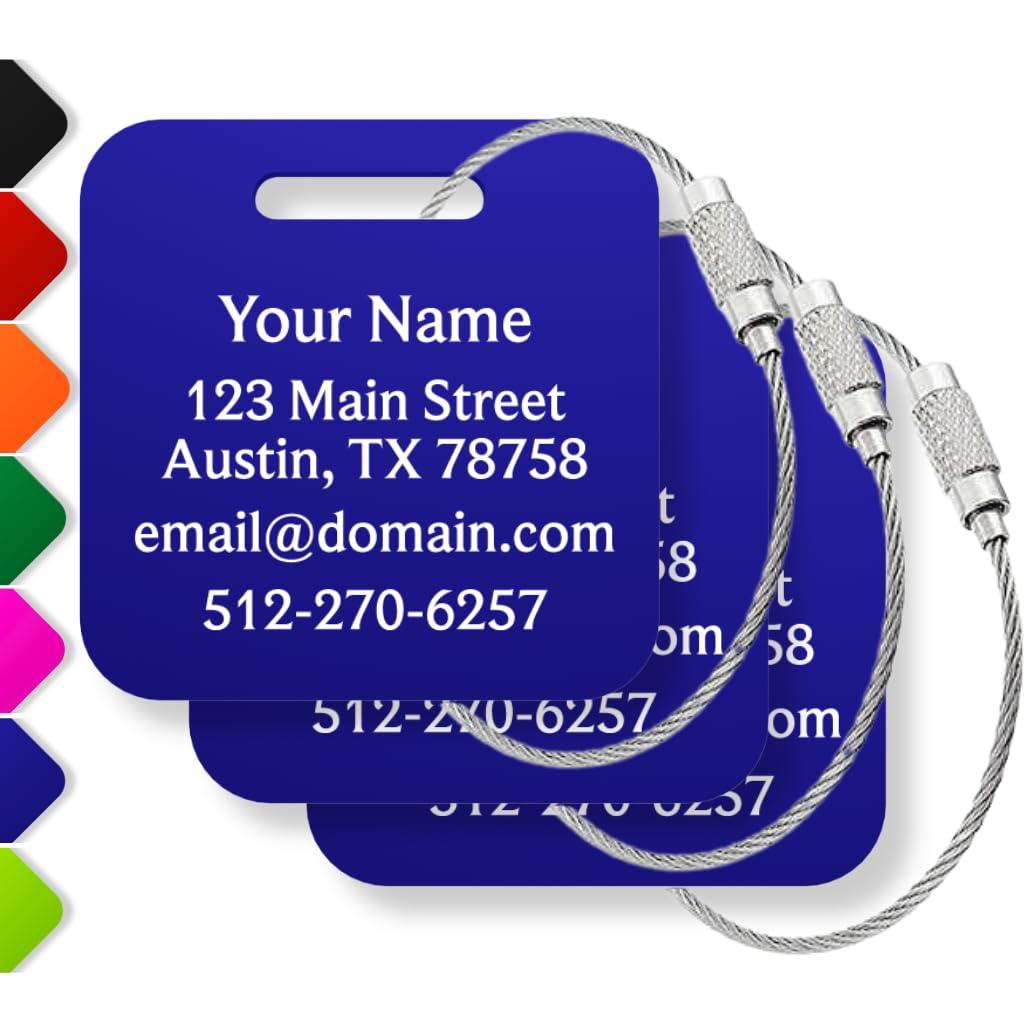 Custom Metal Luggage Tags (3 or 6 Pack) - Personalized Unique Suitcase & Backpack Travel, Durable, Waterproof & Heavy Duty (Orange)