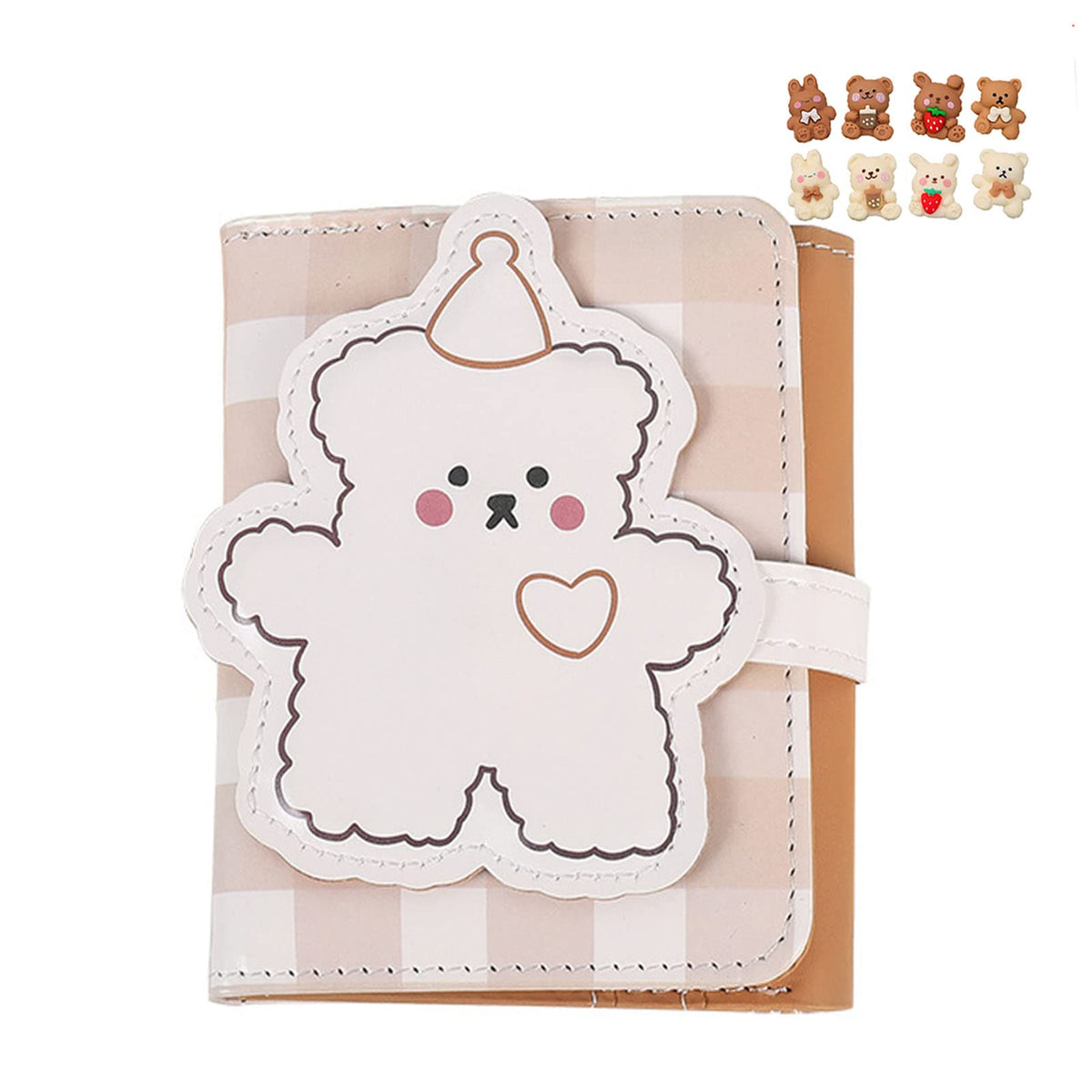 Kawaii Bear Wallet Cute Cartoon Card Holder Girls Coin Purse Anime Key Bag Card Case Front Pocket Wallet (Beige-1)