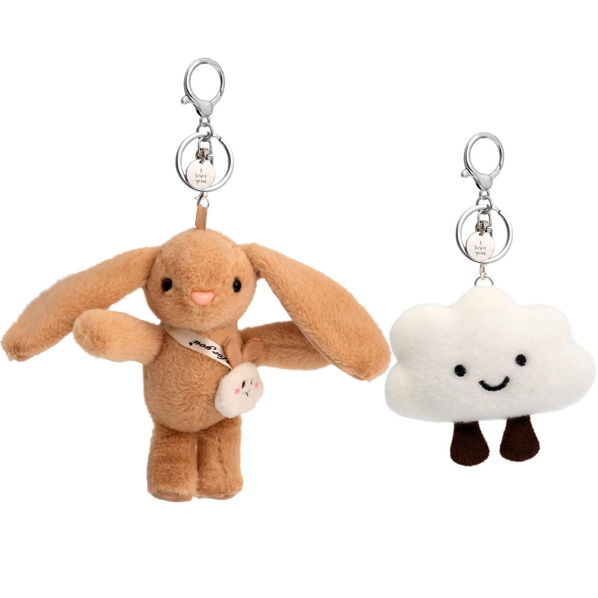 Cute Keychain Bunny Plush Rabbit Key Chain Smiling Cloud Keychains Women Bag Purse Backpack Charms