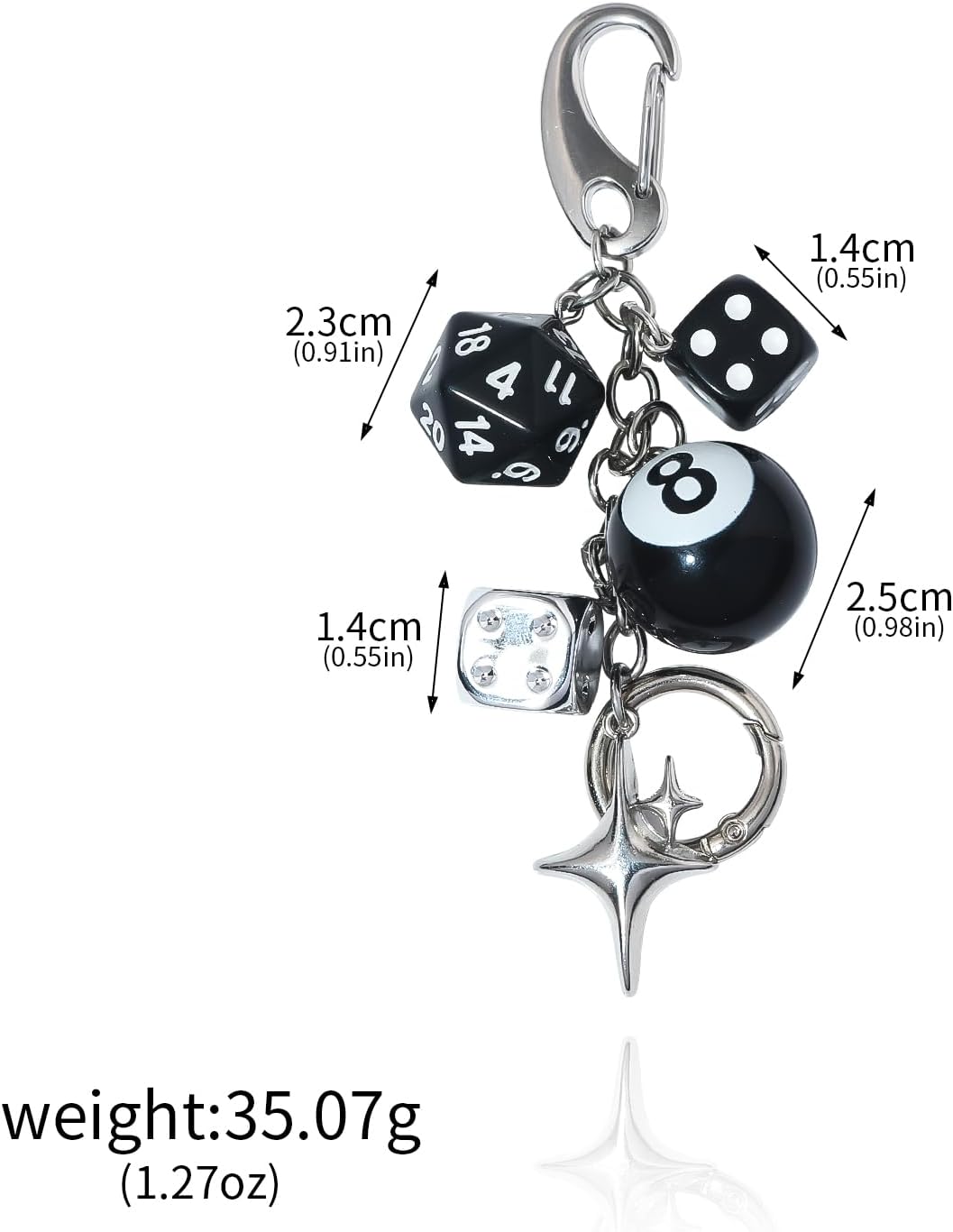 8 Ball Dice Charm Keychain,Cute Bag Purse Handbag Backpack Accessories
