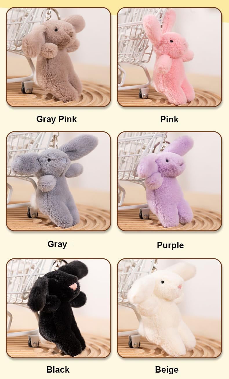 Miokkley Cute Bunny Plush Keychain for Backpack, 3.5" Inch Mini Rabbit Keychain Purse Charm Pendant Gift for Women