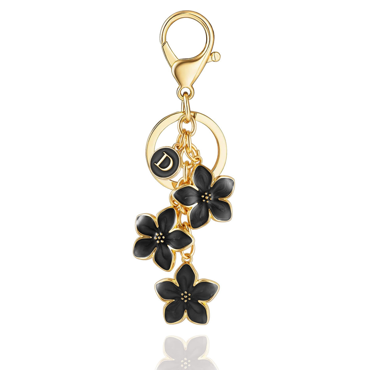 XGALBLA White/Pink/Black Big Cute Flower Initial Letter Keychain for Women, Flower Bag Charms Enameled Keychain Handbag Purse