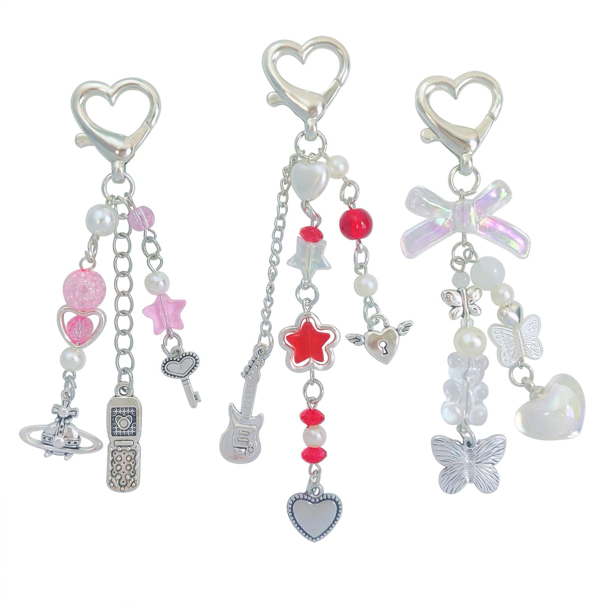 cioatu Cute Keychain Aesthetic Y2K Keychain Accessories Heart Butterfly Strawberry Bear Key Chain for Keys Bags Women Gifts