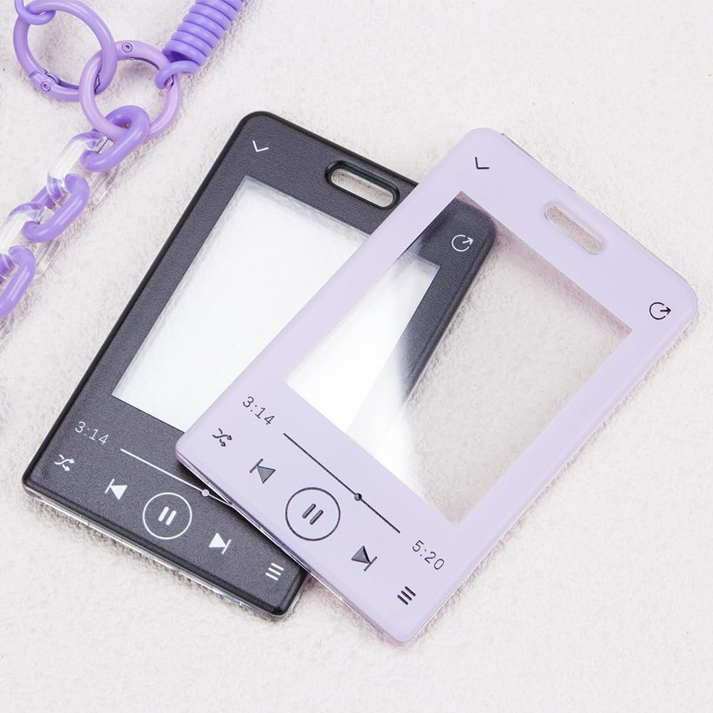 2Pcs Cartoon Photocard Holder Keychain Creative Music Player Style ID Badge with Keychain Cute Photocard Cover Protective Card Sleeve for Fans Birthday Christmas