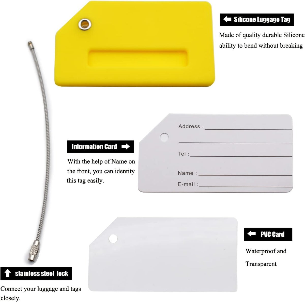 7 Pack Silicone Luggage Tag for Suitcases with Stainless Loop, TSA Approved, Privacy Protection Travel Essentials Bag Tags(Colorful)